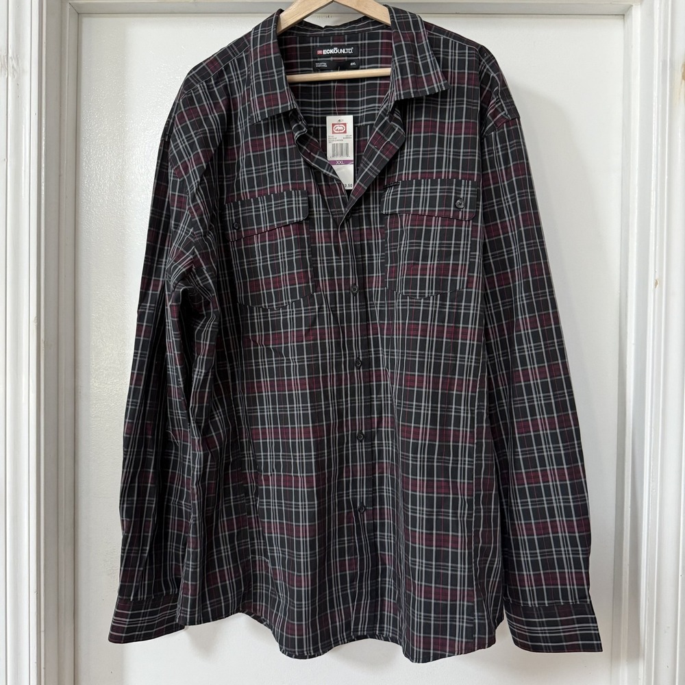 Ecko Unltd Button Down Black Red Mens XXL Plaid New with Tags